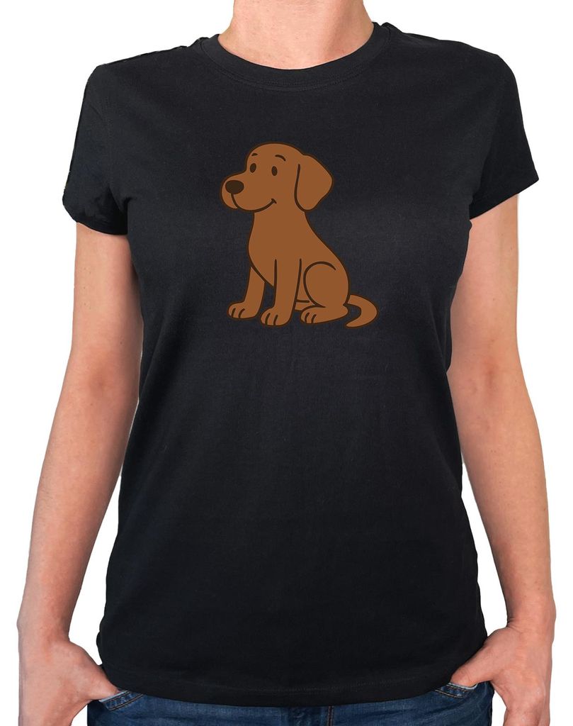 Huuraa Damen T-Shirt brauner Labrador Retriever Chocolate Labi Comic M Black Bio Baumwolle Fairtrade Damenshirt Geschenkidee