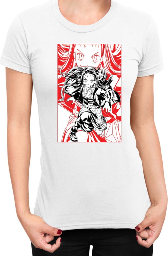 Damen T-Shirt Demon Anime Slayer Kimetsu No Yaiba Nezuko Kamado 012, Lady S / Weiß