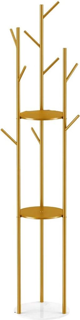 Garderobenständer Levino – Goldfarbenes Metall – Freistehende Garderobe – 2-stöckig – Für Schlafzimmer und Büro