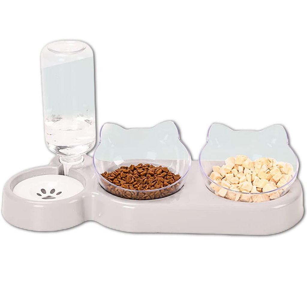 3-in-1 Katze Futternapf und Wassernapf Set, Katzennapf 3er Set, Doppel-Katzennäpfe mit Wasserspender für Haustiere, Futternapf und Wassernapf
