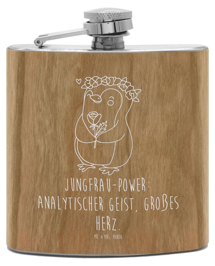Mr. & Mrs. Panda Flachmann Jungfrau Astrologie - Transparent - Geschenk, Alkoholflasche, Geburtstagsgeschenk, Geschenke für Frauen, schnapsflasche...