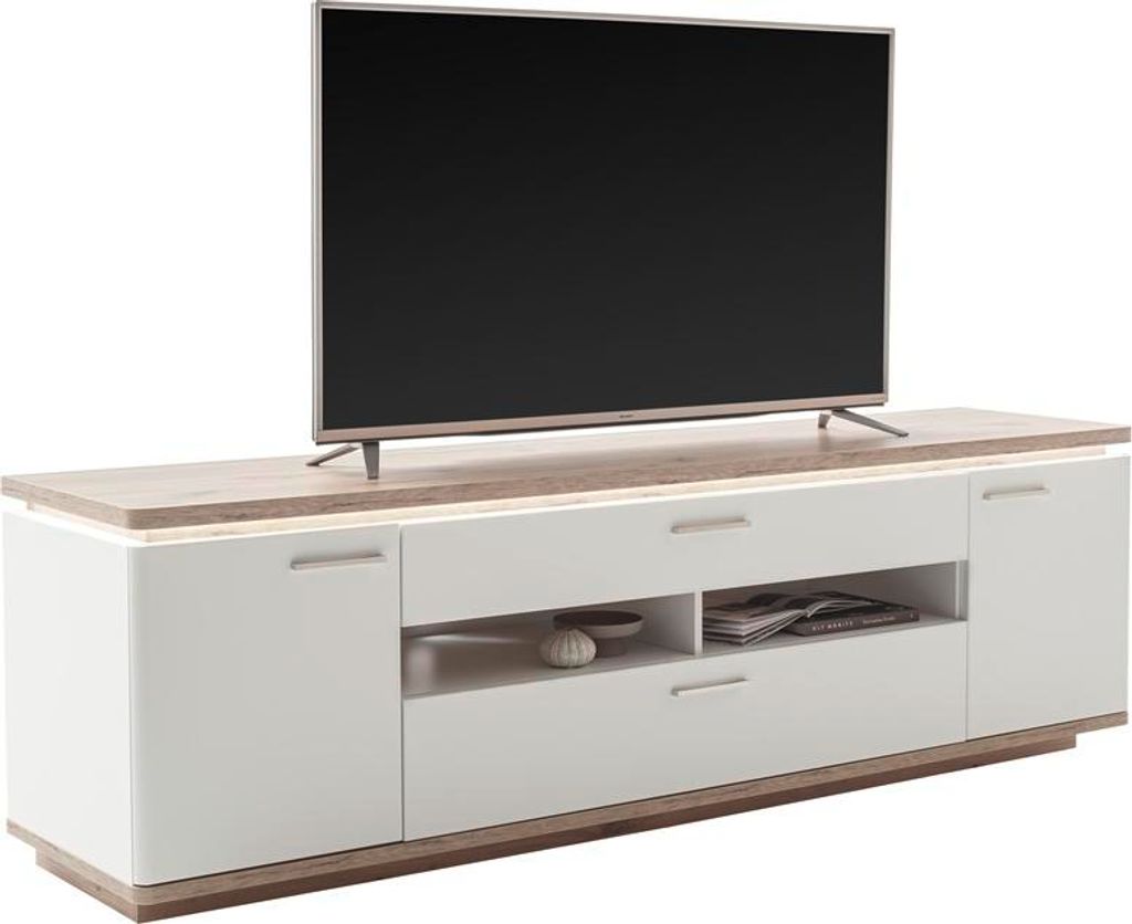 TV-Board Palermo | Soft white / Viking Oak | inkl. Beleuchtung