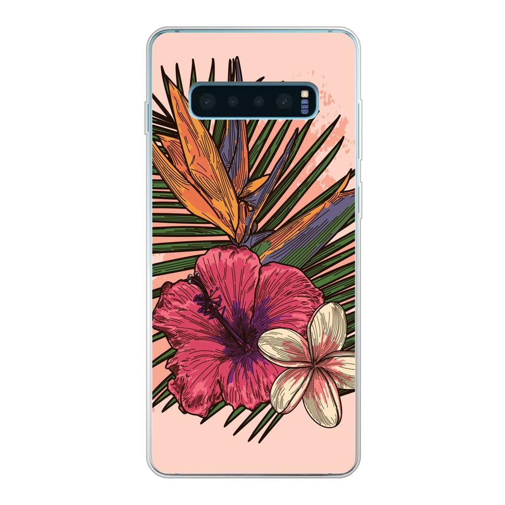 MuchoWow Handyhülle Schutzhülle Hülle für Samsung Galaxy S10 Lite Blumen - Tropisch - Rosa Silikon Softcase Handy Hülle - Schutz