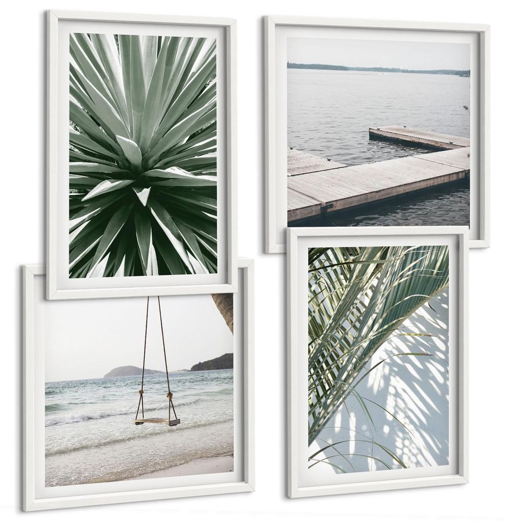 Bilder Set 4-teilig im weißen Rahmen – Wandbilder 4 Stück – gerahmte Poster für Wohnzimmer, Schlafzimmer und Flur – 50x50 cm - 40x60 cm ...
