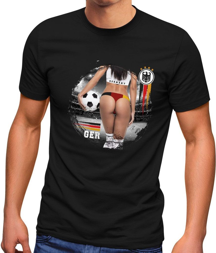 Herren T-Shirt Deutschland Fußball EM-Shirt 2021 Fanshirt y Po Girl Germany Deutschlandshirt Moonworks schwarz M