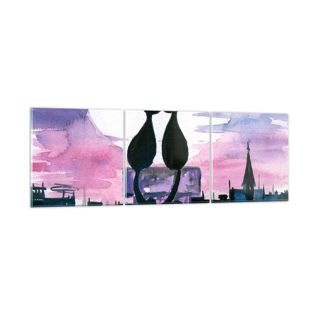 Bilder auf glas - Katzen Dach Liebe Tier - 90x30cm - Glasbilder - Wandbilder - Kunstdruck - zum Aufhängen bereit - Wanddekoration aus Glas - Glas ...