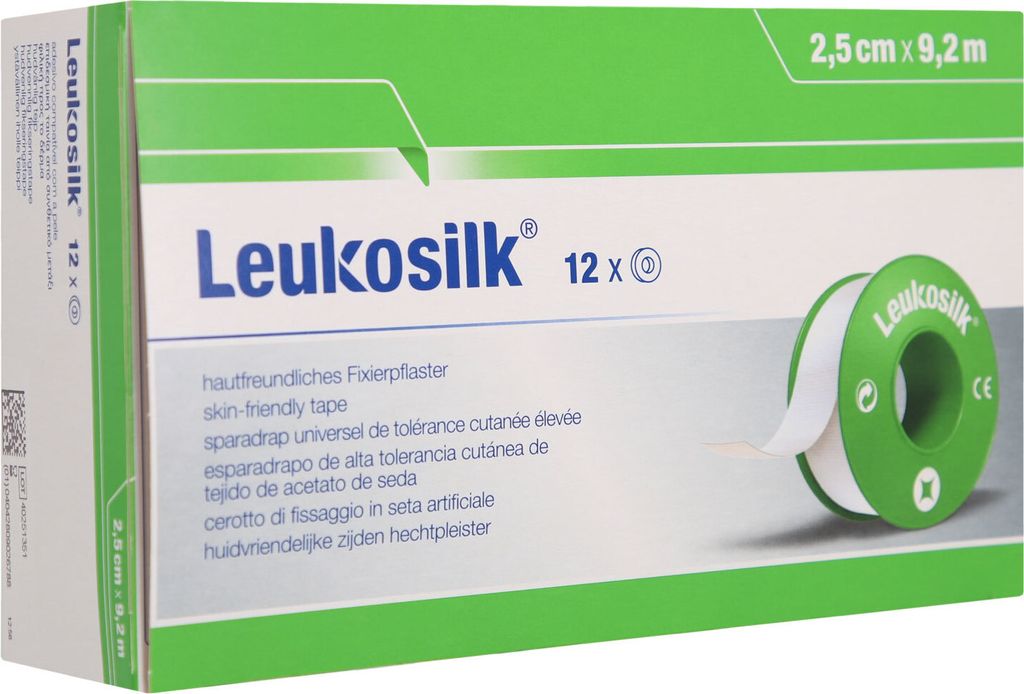 Leukosilk 9,2 m x 2,5 cm ohne Schutzring 12 Rollen Produktbild 1