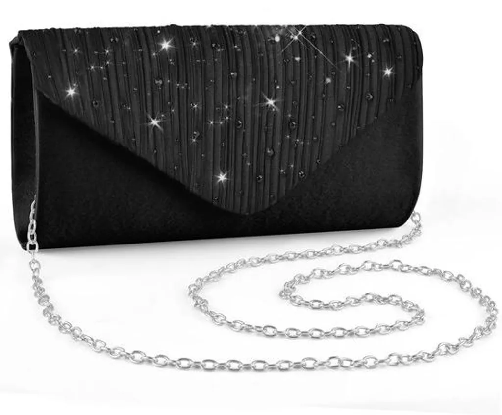 Sac pochette de soirée avec diamants noir pour mariage et cérémonie chic