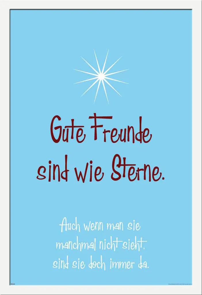 Motivational - Poster - I buoni amici sono come stelle + cornice rimovibile, Shinsuke® Maxi MDF bianco, vetro acrilico