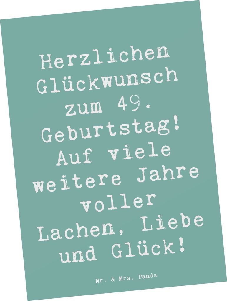 Mr. & Mrs. Panda Postkarte Spruch 49. Geburtstag Glückwünsche - Meeresbrise - Geschenk, Ansichtskarten, Liebe, Grußkarte, Geburtstagsgeschenk, H...