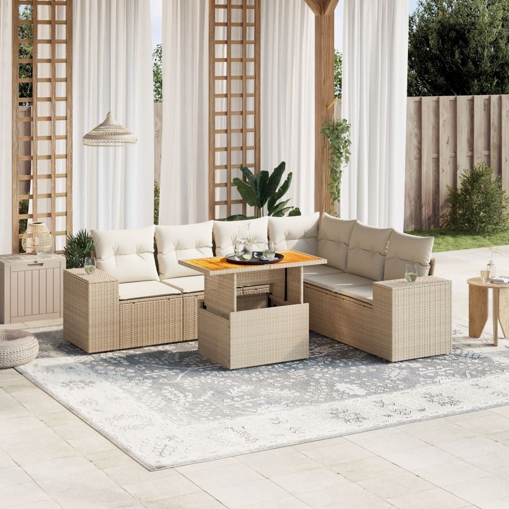 Maison Exclusive - 7-tlg. Garten-Sofagarnitur mit Kissen Beige Poly Rattan