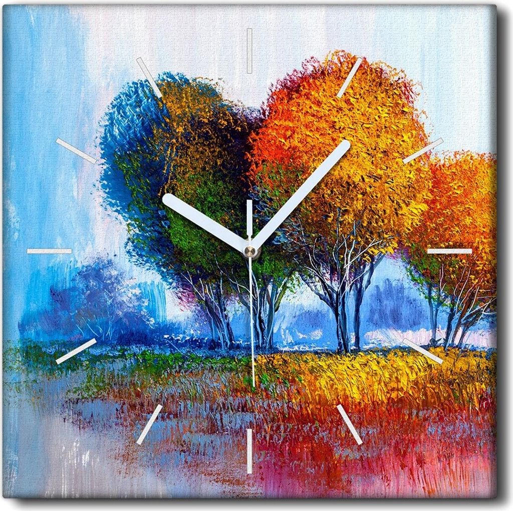 Coloray Uhr auf Leinwand 30x30 cm Wand Uhr Dekoration Wohnzimmer Segeltuch weiße Zeiger -Bäume verlässt die Natur.