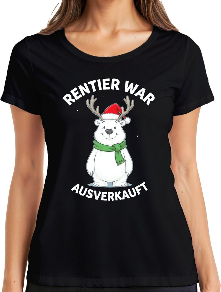 Rentier war t lustig Weihnachten Eisbär Geweih Geschenk Damen T-Shirt, Schwarz, M