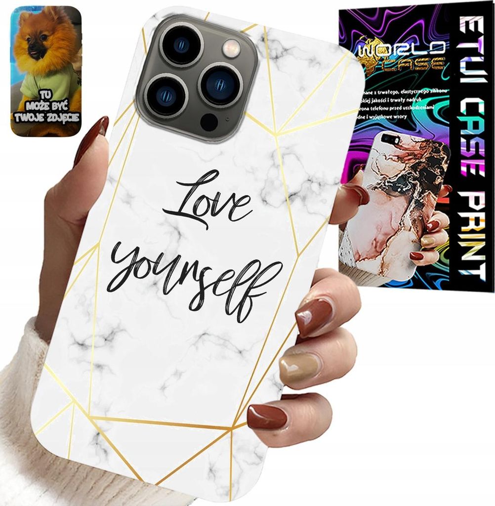 Hülle Für Iphone 13 Pro - Weisser Marmor Mit Goldenem Rahmen Liebe Dich