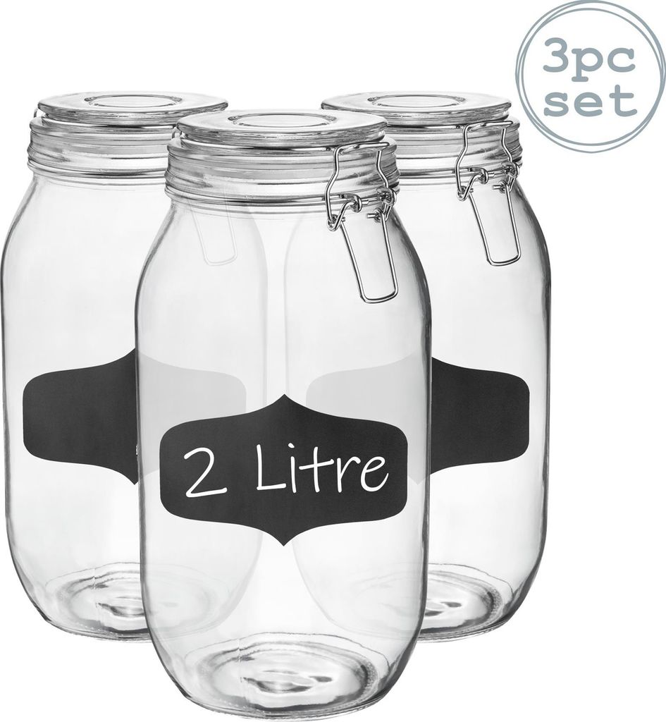 Vorratsgläser aus Glas mit Etiketten – 2 Liter – weiße Versiegelung – 3er-Pack
