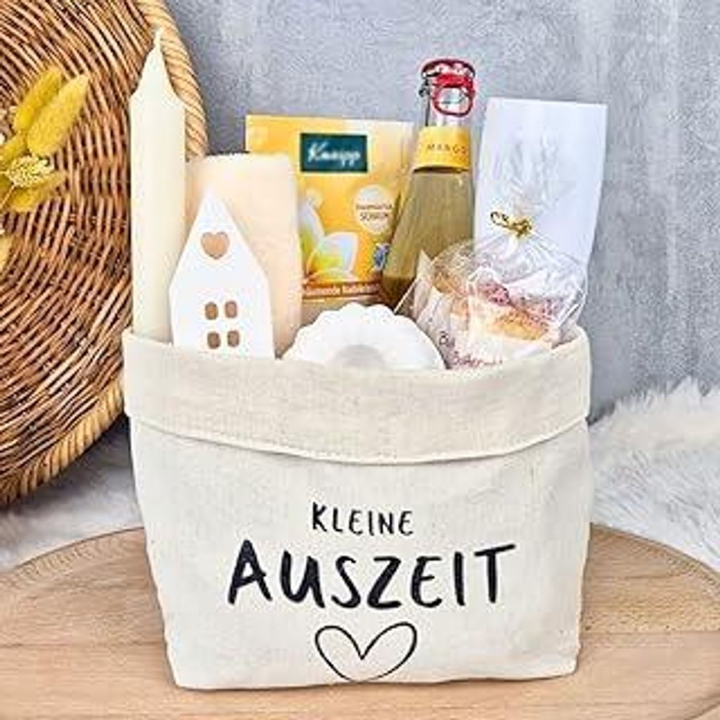Wellness Geschenk | Geschenkset Frauen mit Entspannung Badeschaum | Kleine Auszeit im Canvas Baumwoll-Korb Geschenk Freundin | Entspannung Geschenk...
