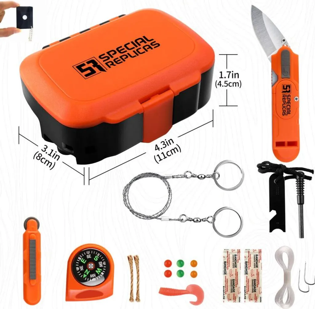Kit d'urgence complet 27 accessoires pour bivouac et randonnée sauvage