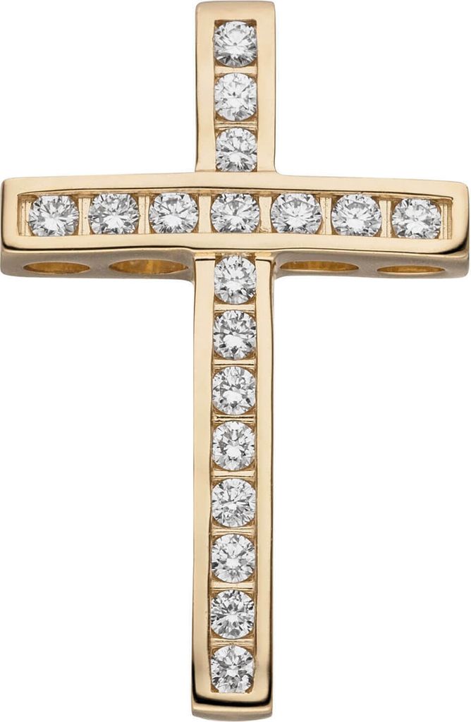 Anhänger Kreuz aus 585 Gold Gelbgold mit 18 Diamanten Brillanten Halsschmuck