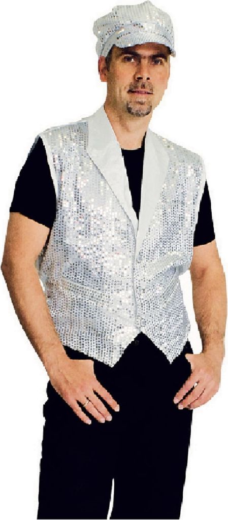 K35295414-46-48 silber Herren Paillettenweste Partyweste Gr.46-48
