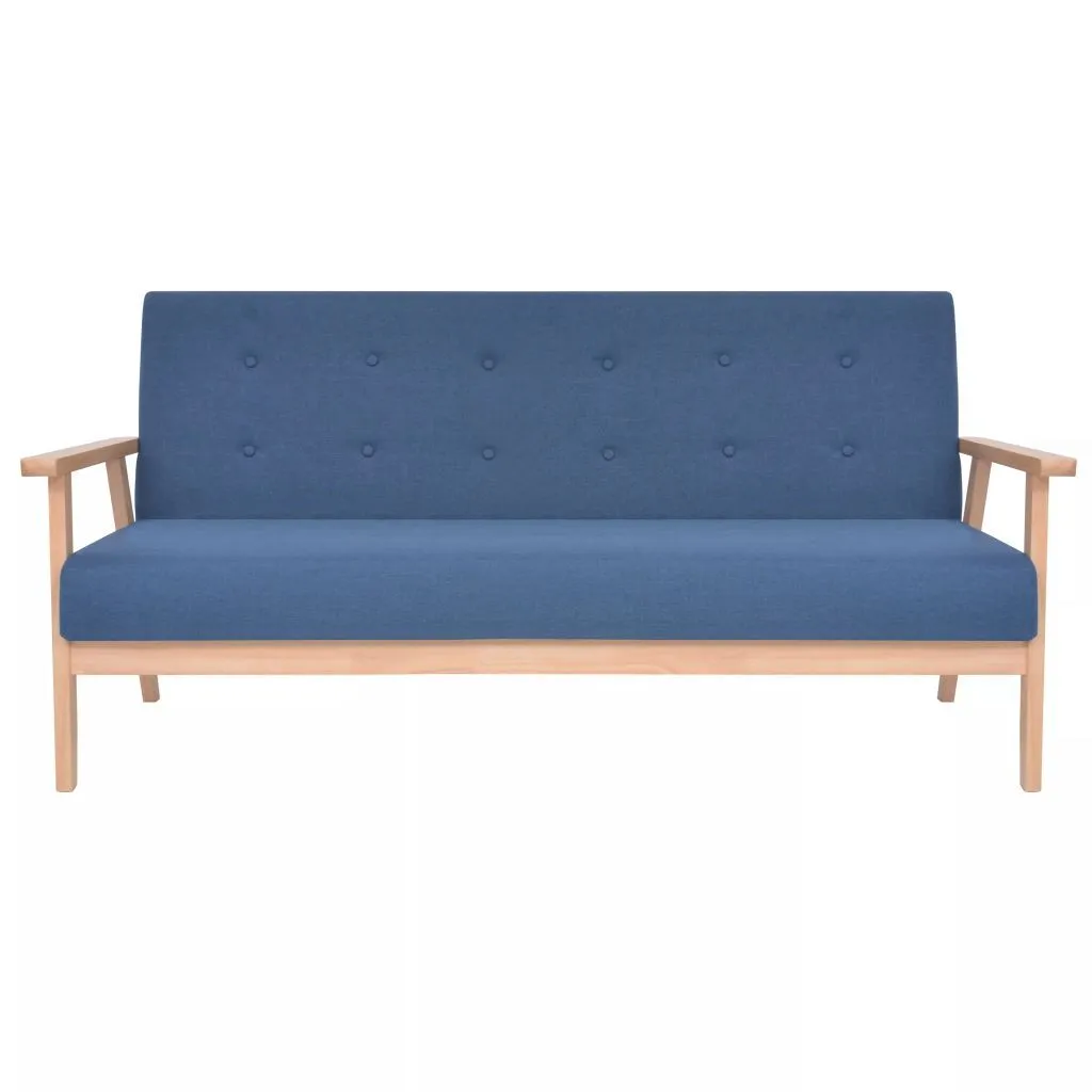 Canapé 3 places bleu en tissu résistant avec assise rembourrée douce
