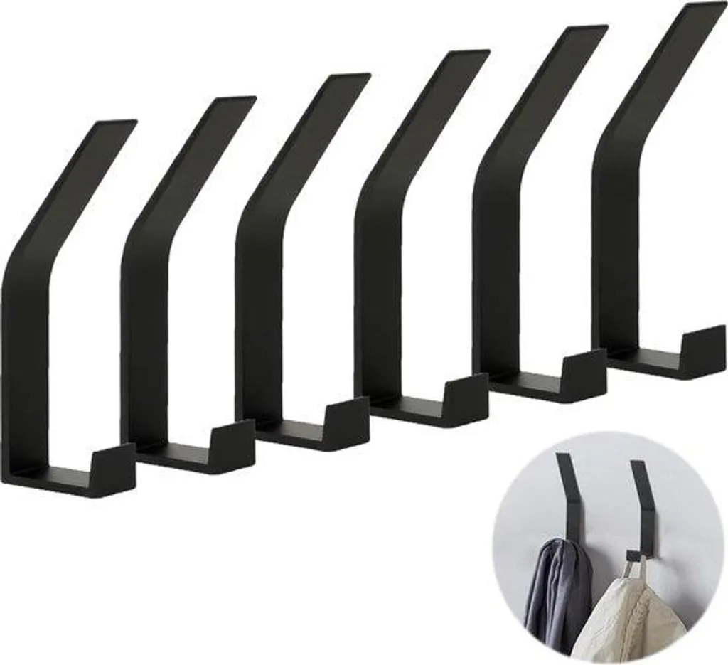 Rangement optimisé : 6 patères noires pour dressing et entrée murale