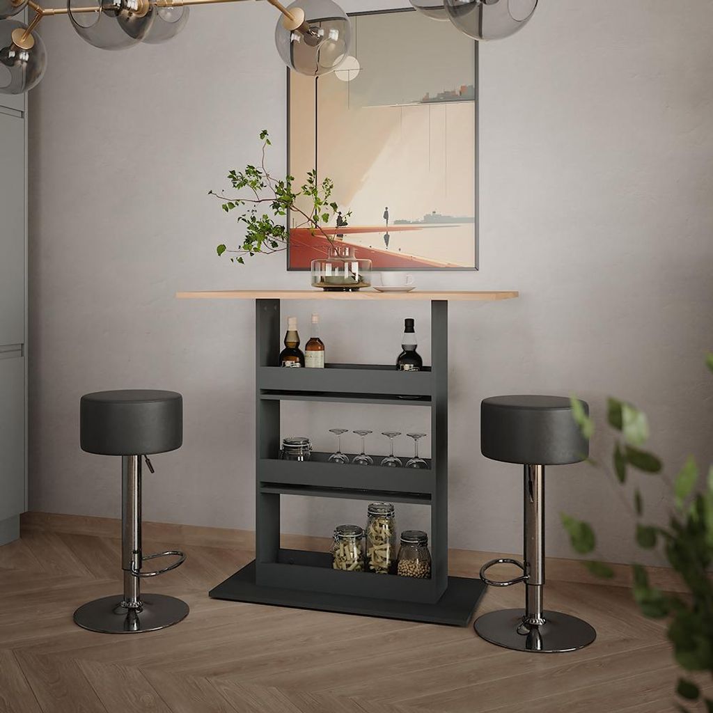 Vicco Bartisch-Set Repose, 110 x 55 cm mit 2 Barhockern, GKO/ANT/Schwarz