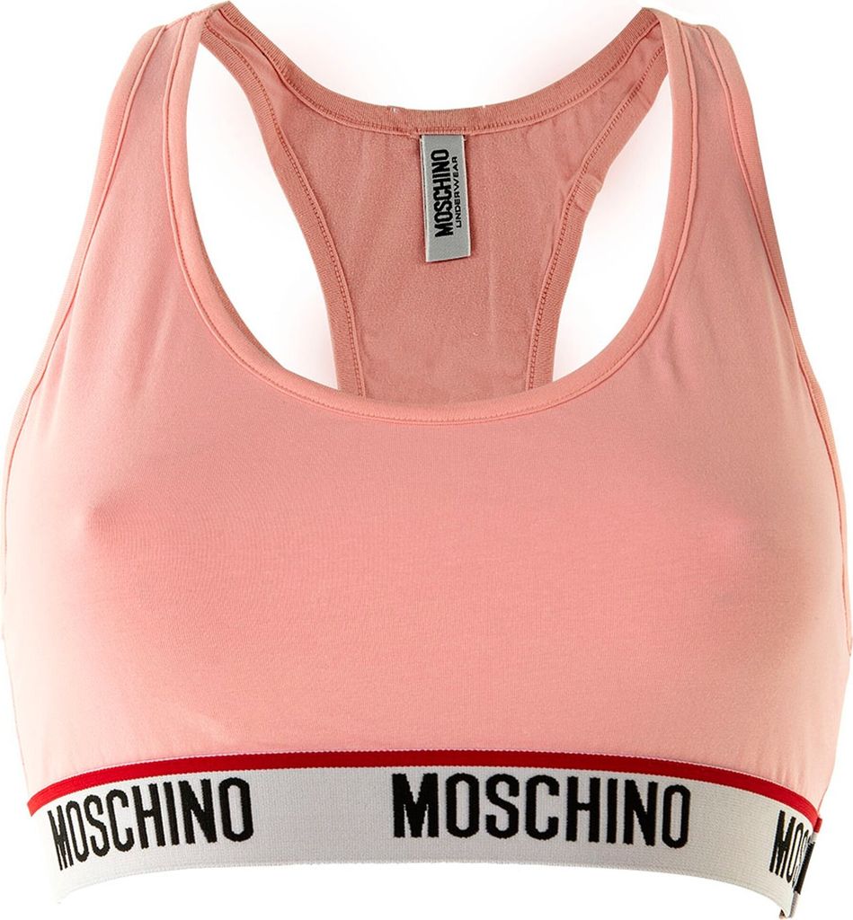 MOSCHINO Damen Bustier - Bra, Sport-BH, Racerback, Baumwolle Stretch, einfarbig Rosa S