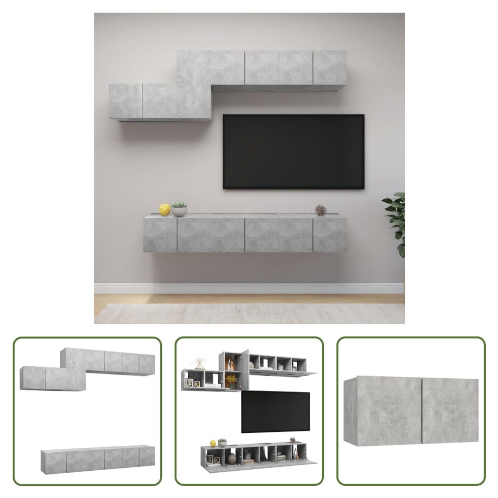 The Living Store 7-tlg. TV-Schrank-Set Betongrau Produktbild 