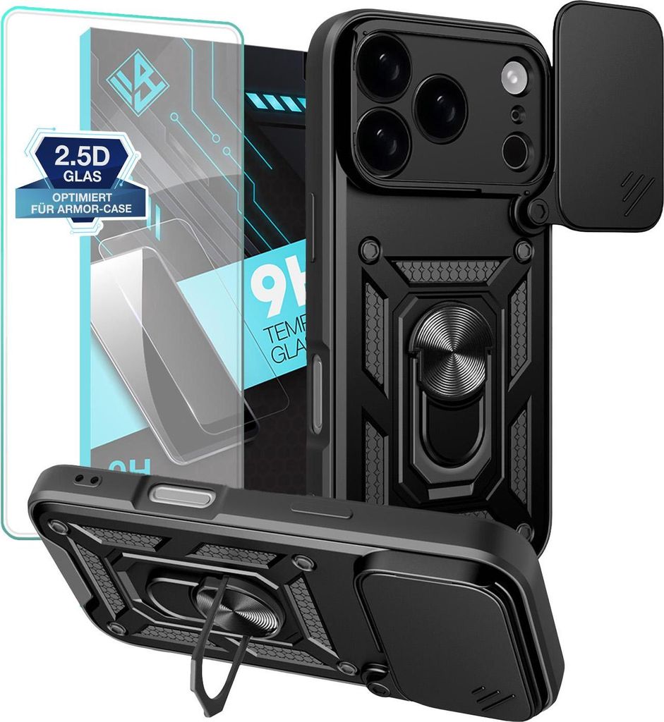 Armor Handyhülle für Apple iPhone 17 Pro Max mit 9H Displayglas Displayschutz Kameraschutz Handy Panzer Case Cover Schutzhülle Outdoor Farbe: Sc...