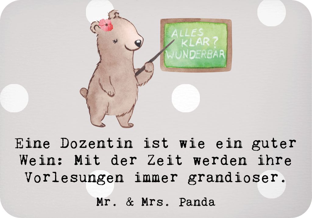 Mr. & Mrs. Panda magnet Dozentin Genuss - Grau Pastell - Geschenk, mdf, Erfahrung, guter Wein, Anerkennung, Kühlschrankmagnet, haftmagnet, Beruf, ...