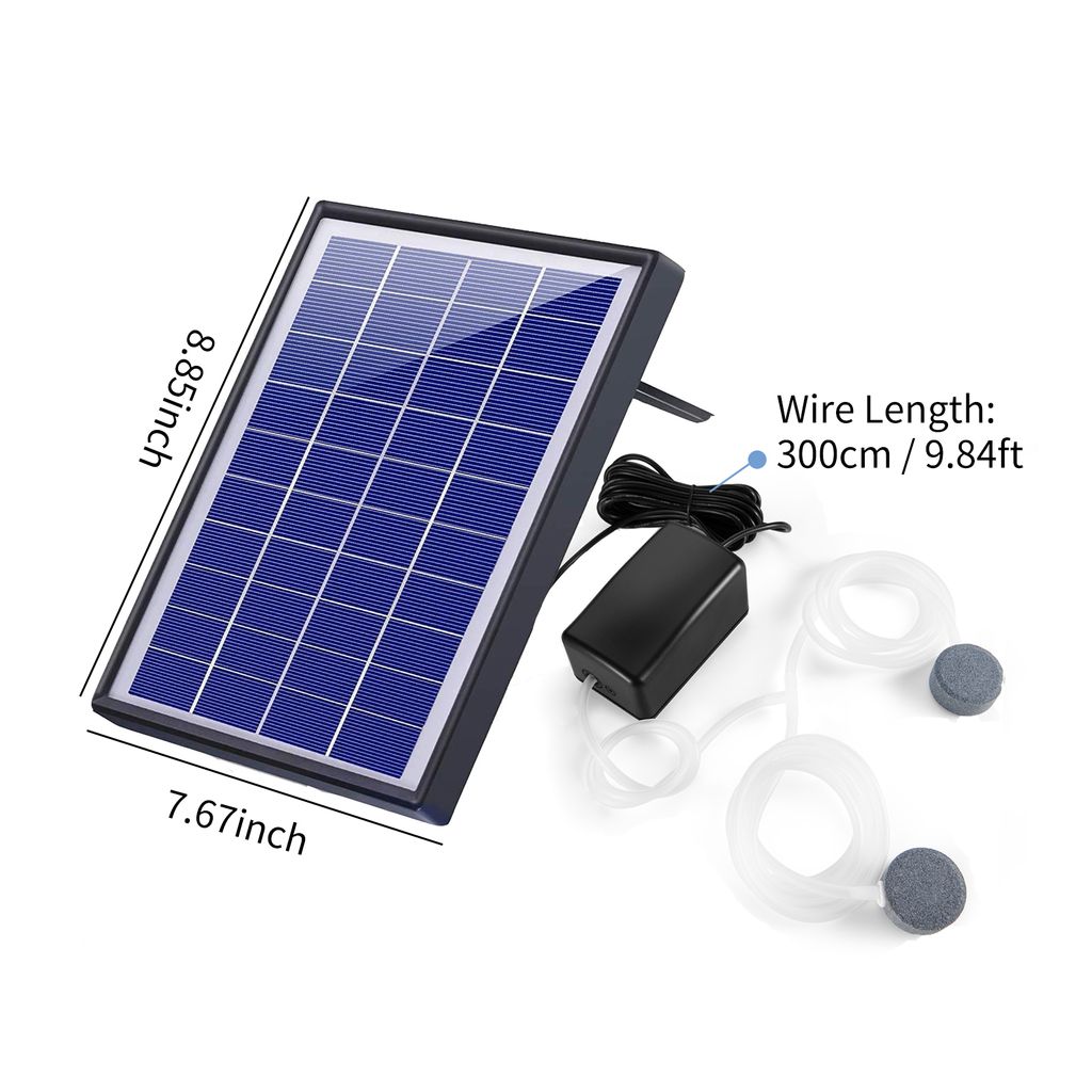 6W Solar Sauerstoffpumpe Aquarium Oxygenator Aquarium Sauerstoffbeluefter Luftpumpe Angelbeluefter mit Rohr 2 Luftblasensteine fuer Garten Aquarium...