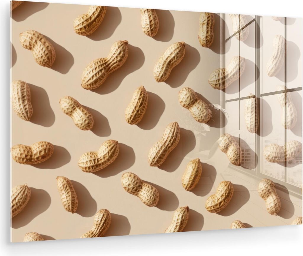 MuchoWow Glasbilder - Bilder auf Wandbild - Foto auf Glas Peanuts - Muster - Beige 30x20 cm Wanddekoration aus Glas - Acrylglasbild - Acrylbilder -...