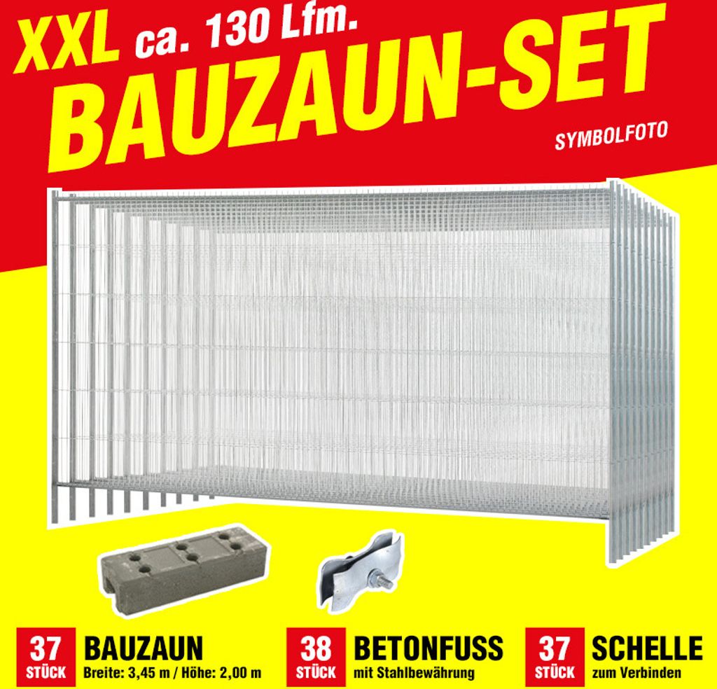 Mobilzaun / Bauzaun XXL SET ca. 130 lfm - Höhe: 2 m