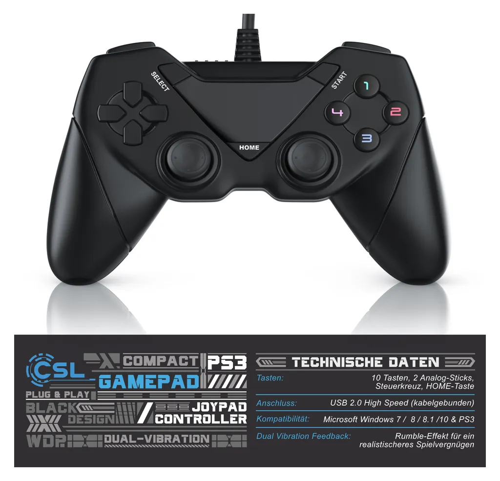 Controller Gamepad USB CSL per PC PS3 Android - Feedback Doppia Vibrazione - 5
