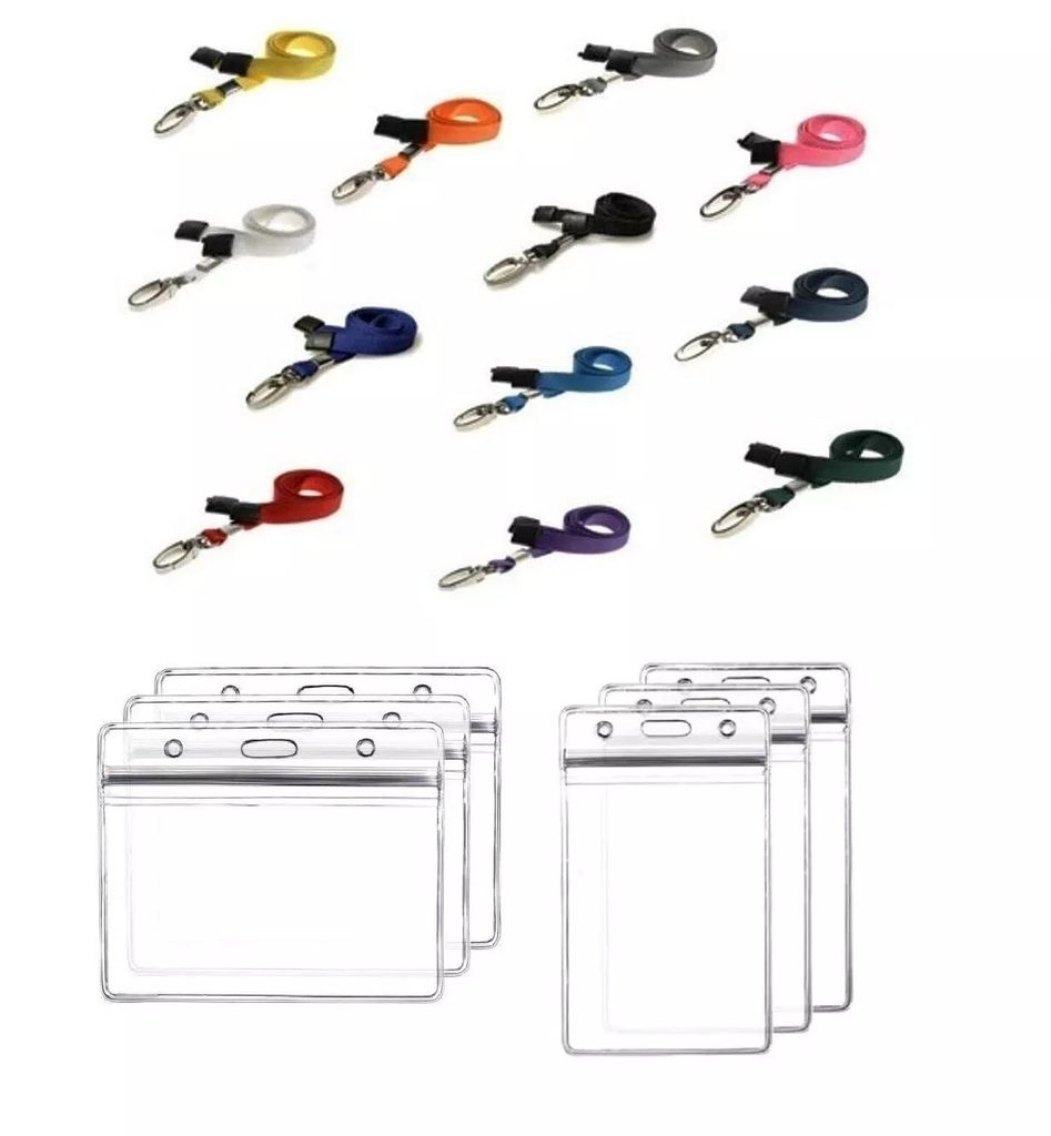 1x Ausweis-Set Ausweisset Umhängeband SCHWARZ Lanyard Schlüsselband + Ausweishülle Schutzhülle Vinyl Weichplastik Wasserdicht Horizontal