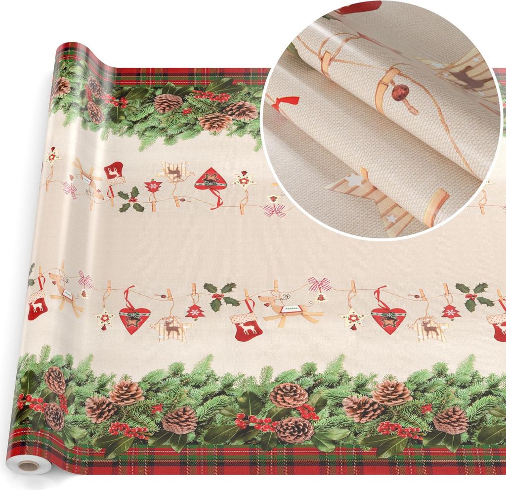 Tischdecke Wachstuchtischdecke Gartentischdecke Wachstischdecke Weihnacht Beige Wasserabweisend Breite 140 cm Länge 2000 cm mit Schnittkante