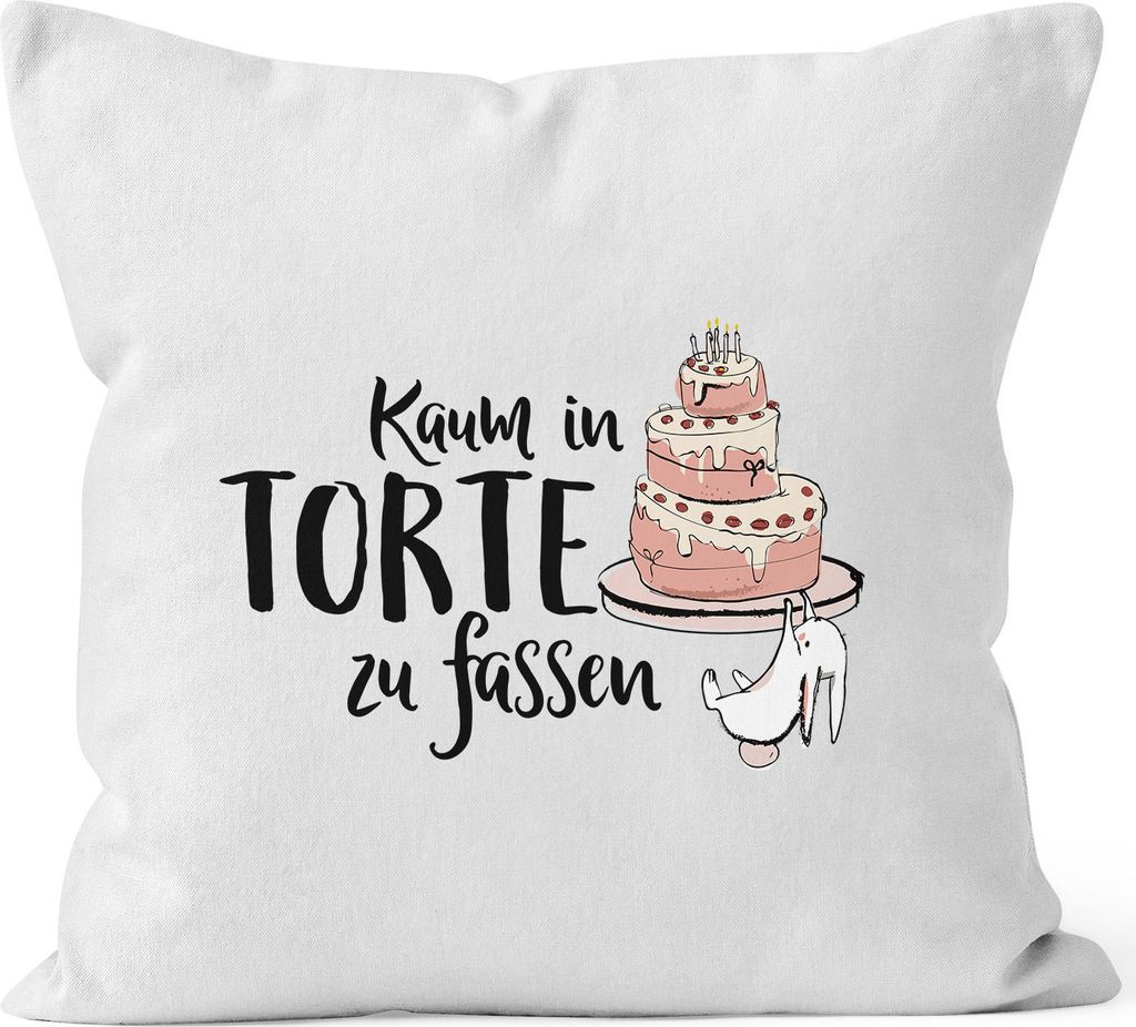 Kissenbezug Kaum in Torte zu fassen süßer Hase Kaninchen Spruch Kissen-Hülle Deko-Kissen Baumwolle MoonWorks weiß 40cm x 40cm