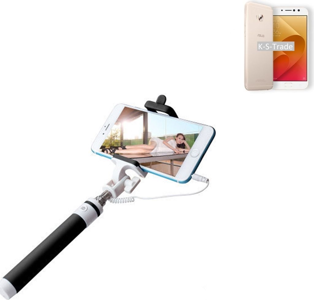 K-S-Trade Selfie Stick kompatibel mit Asus ZenFone 4 Selfie Pro Selfiestick kabelgebunden Monopod mit Kabel Stab Stange Selfportrait Handheldstick