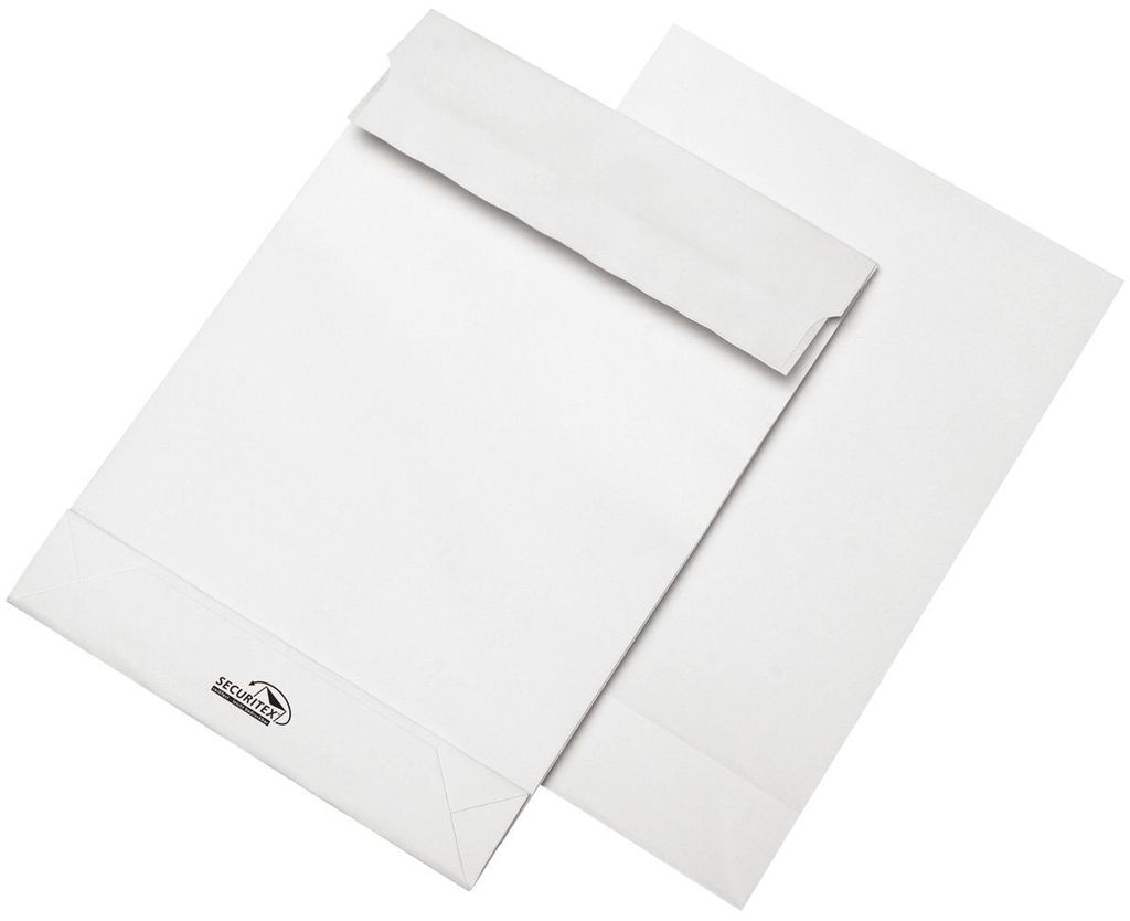 MAILmedia Faltentaschen Securitex DIN B4 ohne Fenster weiß mit 5,0 cm Falte, 100 St.