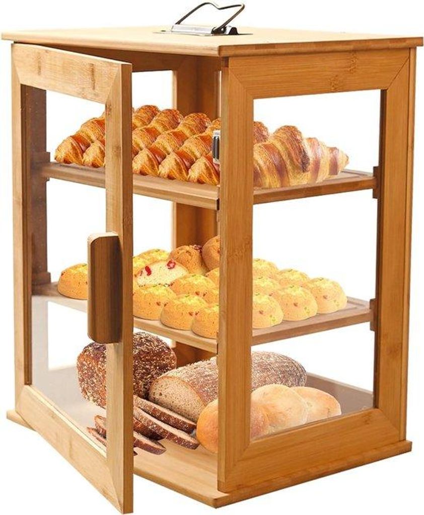 Contenitore per il pane in bambù a 3 ripiani con finestra Immagine del prodotto 