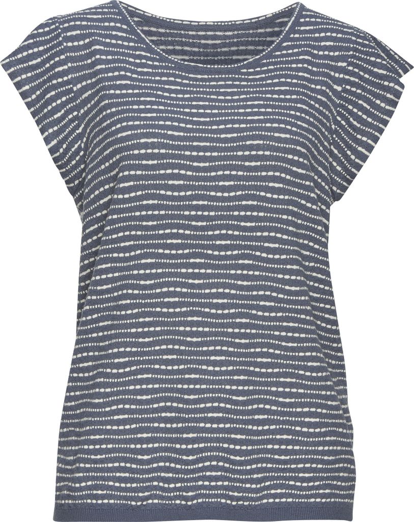 VIVANCE Rundhalsshirt rauchblau-creme Größe 36/38