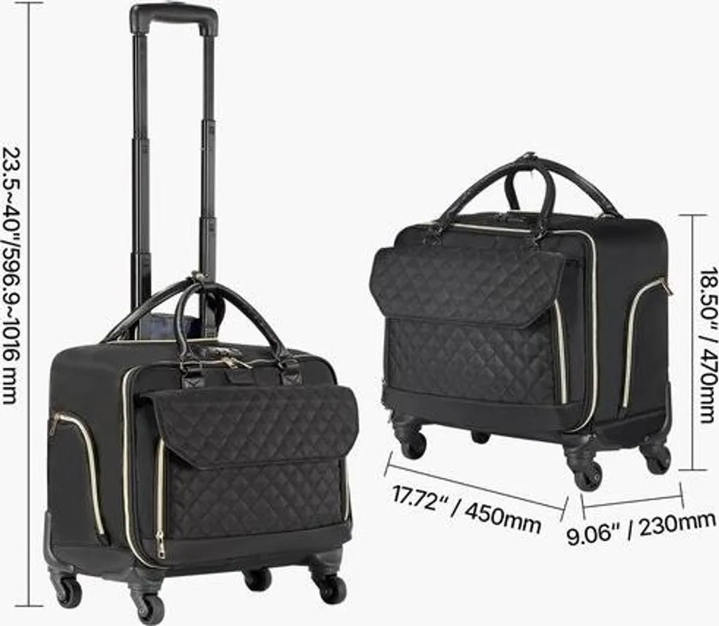 Valise business pour ordinateur 17,3 pouces à 4 roues pivotantes noir/or