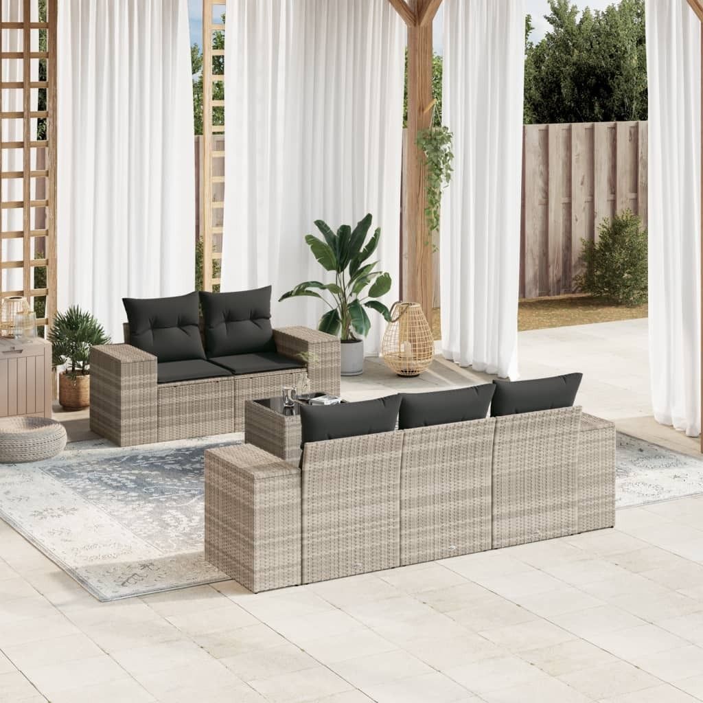 Maison Exclusive - 6-tlg. Garten-Sofagarnitur mit Kissen Hellgrau Poly Rattan