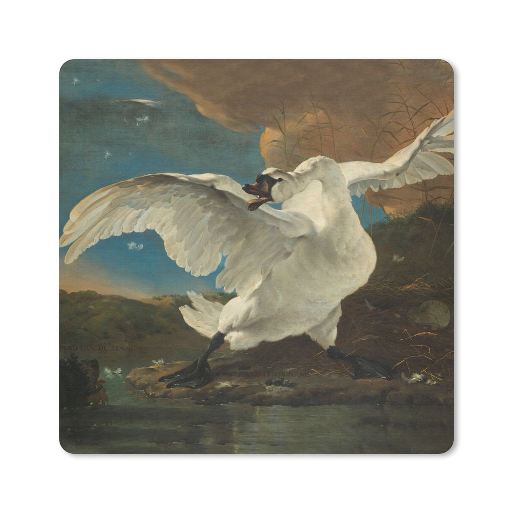 MuchoWow Mauspad Mousepad Der bedrohte Schwan - Gemälde von Jan Asselijn 30x30 cm - Mousepads - Maus Mat - Pad - Mausunterlage - Gaming