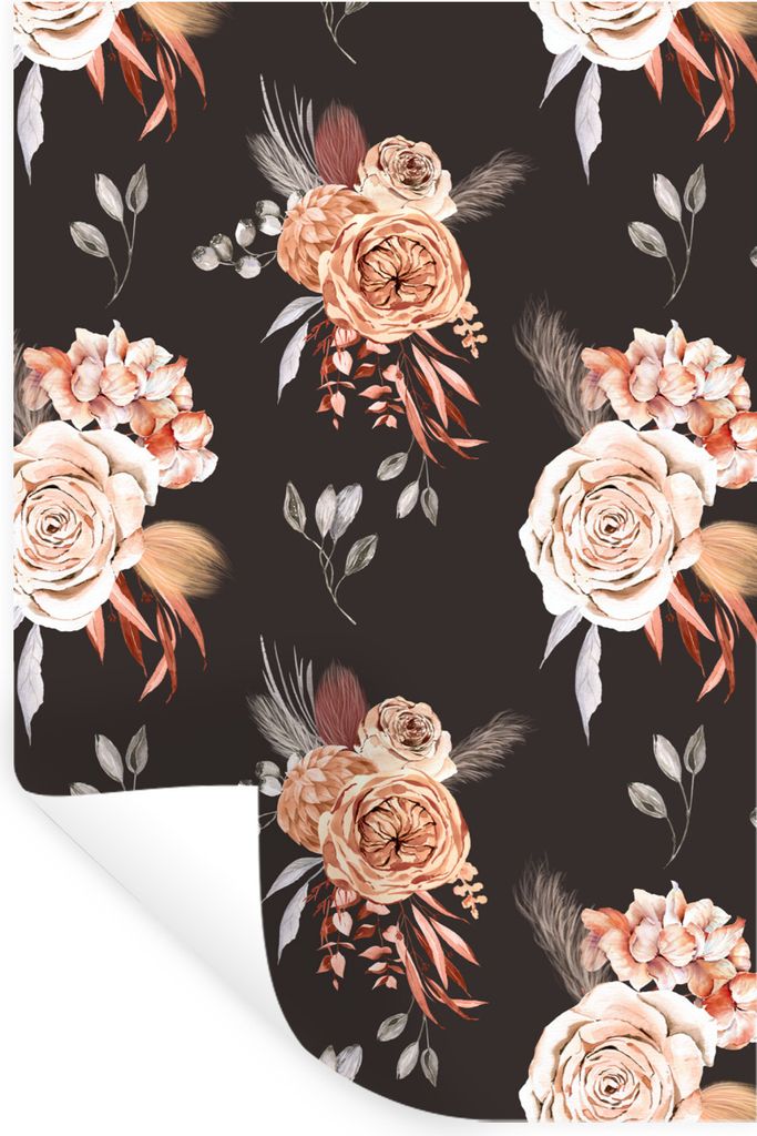 MuchoWow Wandtattoo Wandsticker Wandaufkleber Rosen - Braun - Blumen 60x90 cm Selbstklebend und Repositionierbar - Sticker - Dekorfolie