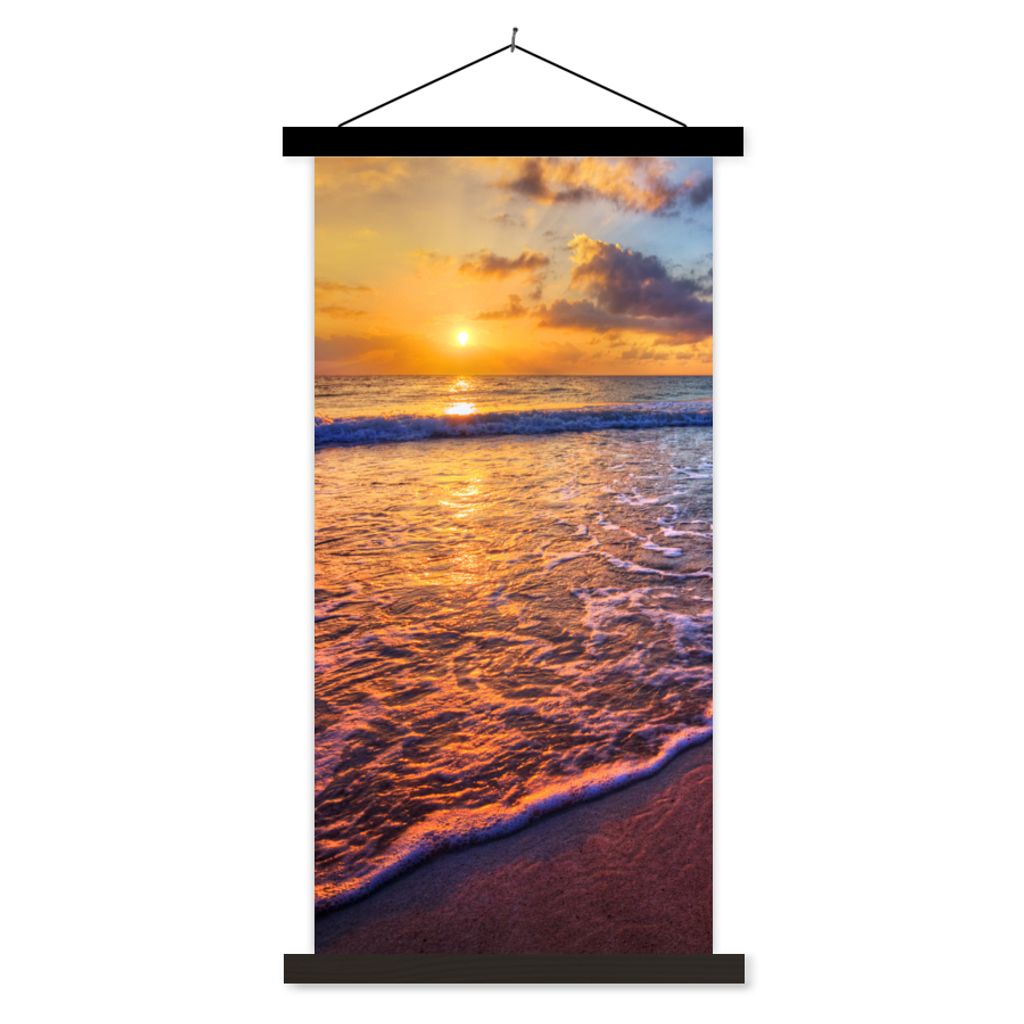 MuchoWow Textilposter Meer - Strand - Sonnenuntergang - Wolken - Horizont 60x120 cm mit schwarzem Rahmen - Magnete