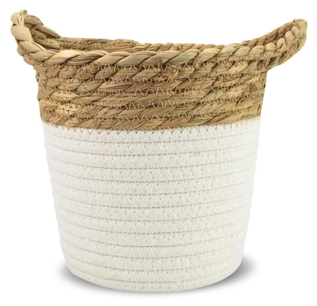 Petit bac de rangement en fibres naturelles tressées pour salle de bain