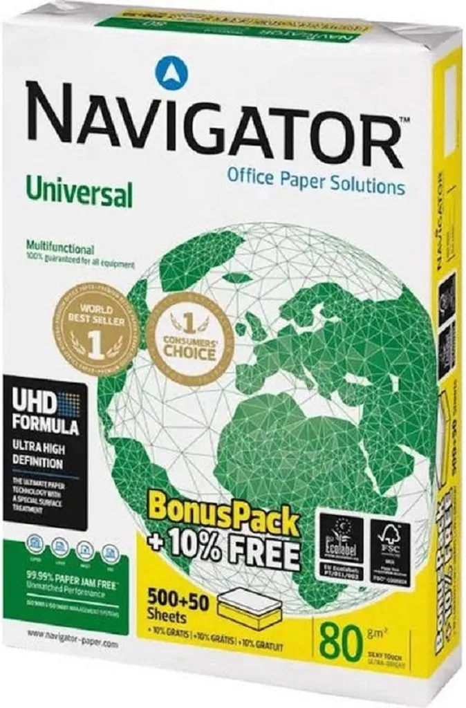 Navigator Universal A4 80g 500+50 Fogli Gratis - Carta per Stampanti