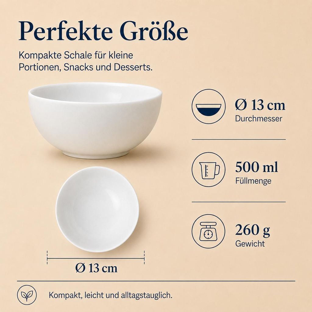 8er-Set Premium Porzellan Schüssel Ø13 cm – Elegante Schale