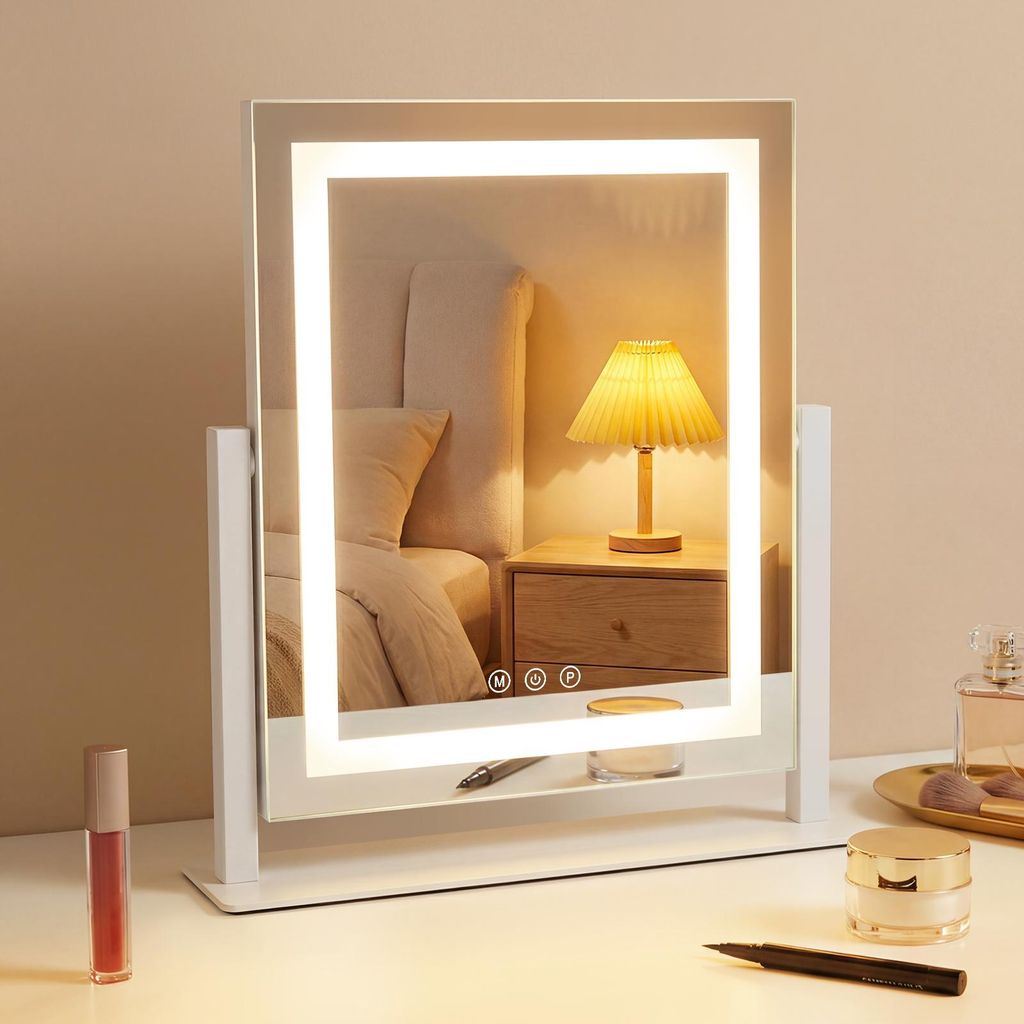 ZMH LED Schminkspiegel mit Beleuchtung Spiegel 25×30CM 3 Modi Vanity Mirror Klein Kosmetikspiegel Licht Tischspiegel Schminktischspiegel Touch Dim...
